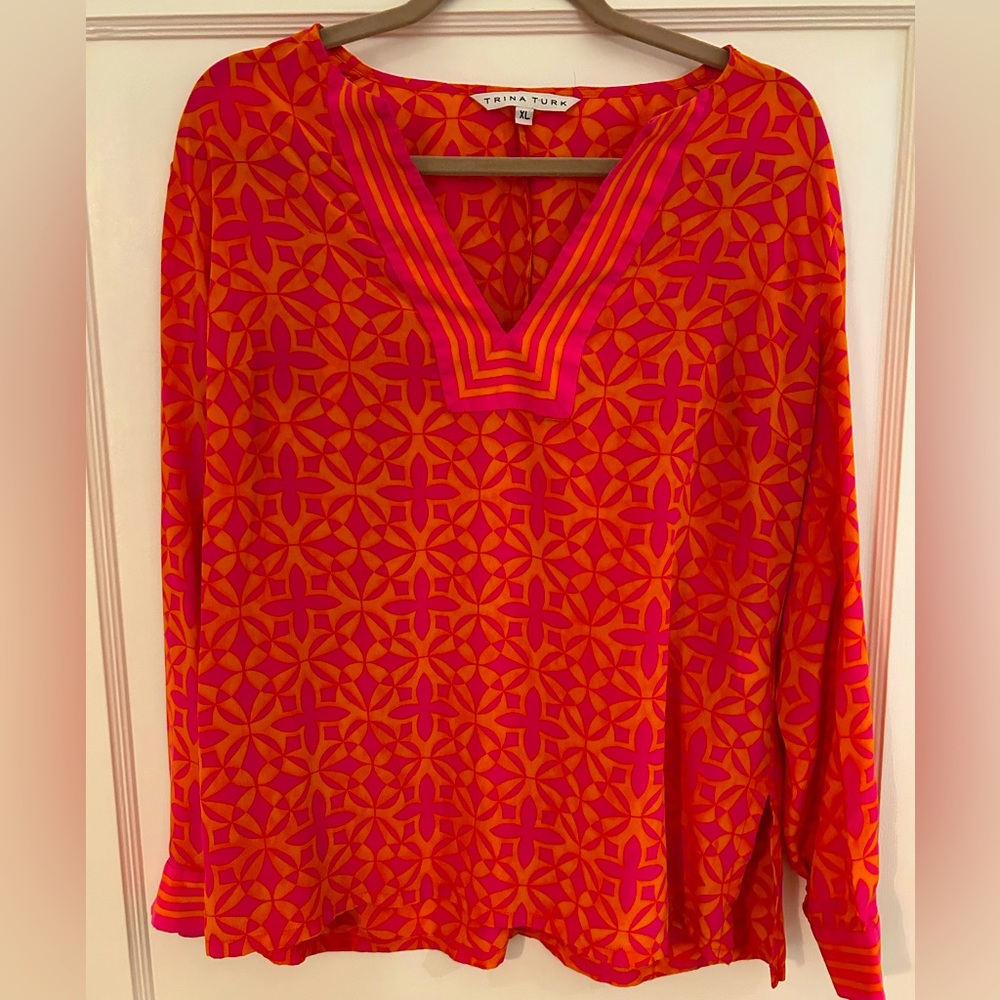 Trina Turk Silk Geometric Top